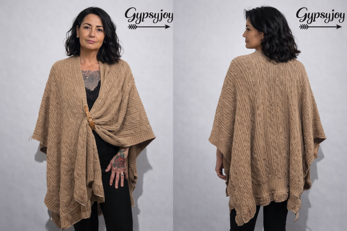 Dames Poncho - Omslagdoek - Stola - Beige/Taupe