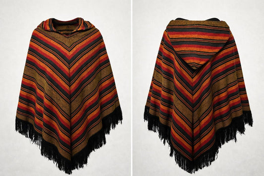 Driehoek Poncho - Alpacawol - Gestreept