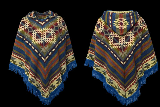 Driehoek Poncho - Alpacawol - Blauw