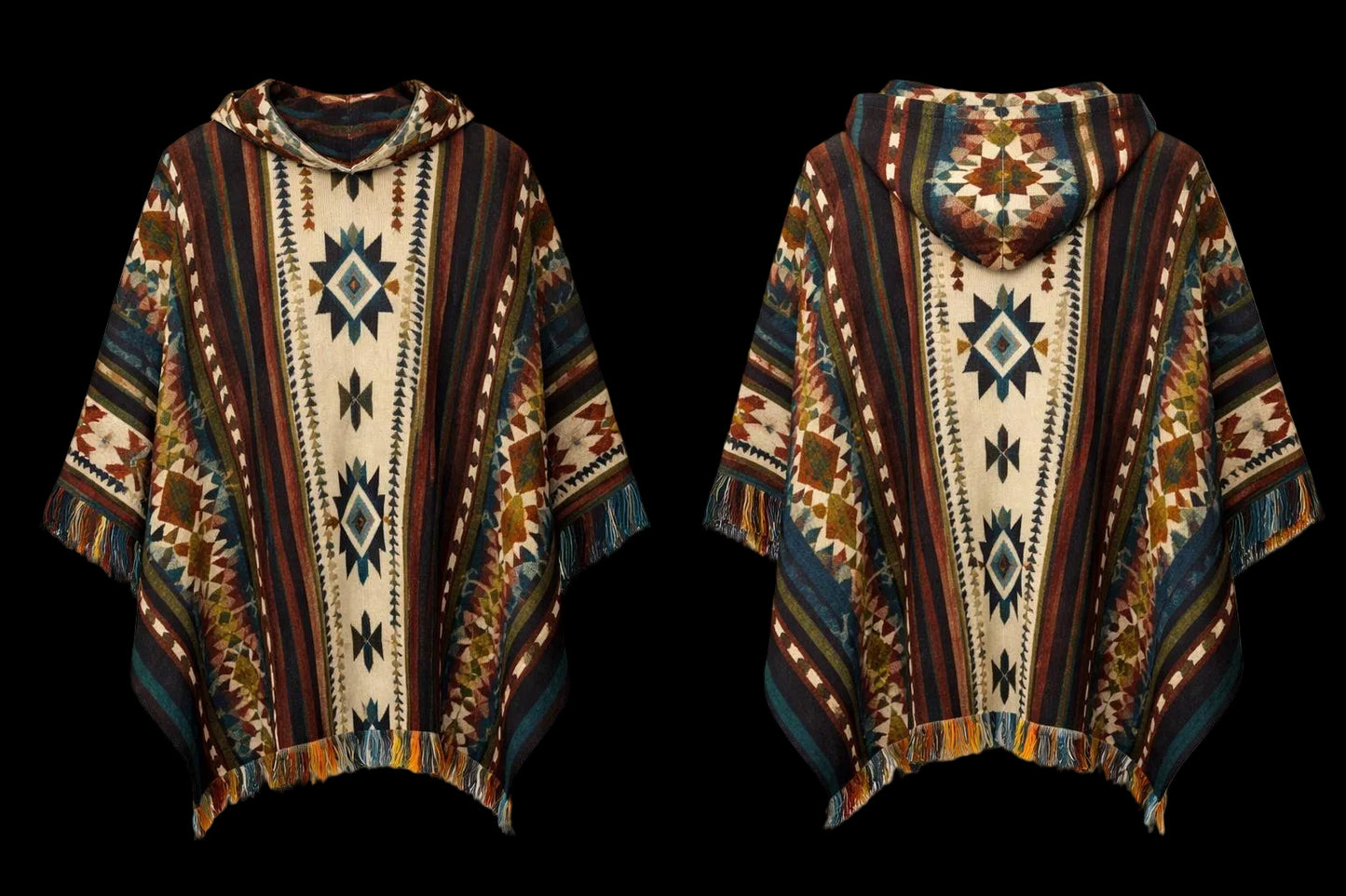 XL Poncho - Alpacawol - Teal/Oker