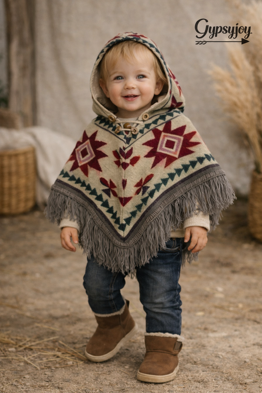 Alpaca poncho - Baby en peuter - grijs aztec