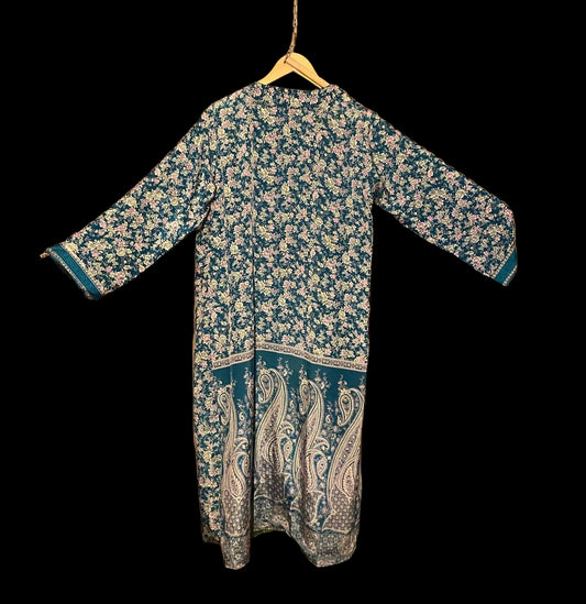 Omkeerbare zijden kimono -groen/blauw