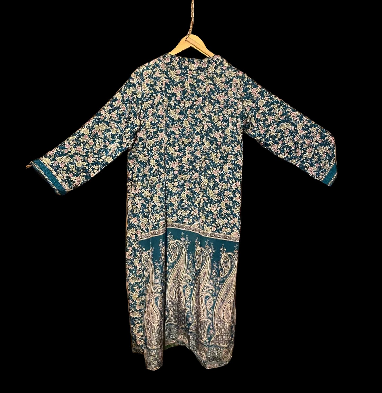 Omkeerbare zijden kimono -groen/blauw