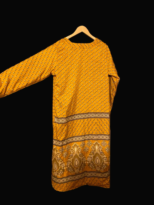 Omkeerbare zijden kimono - geel/blauw