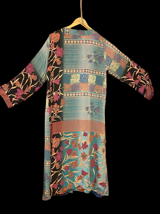 Omkeerbare zijden kimono - bloem multicolor