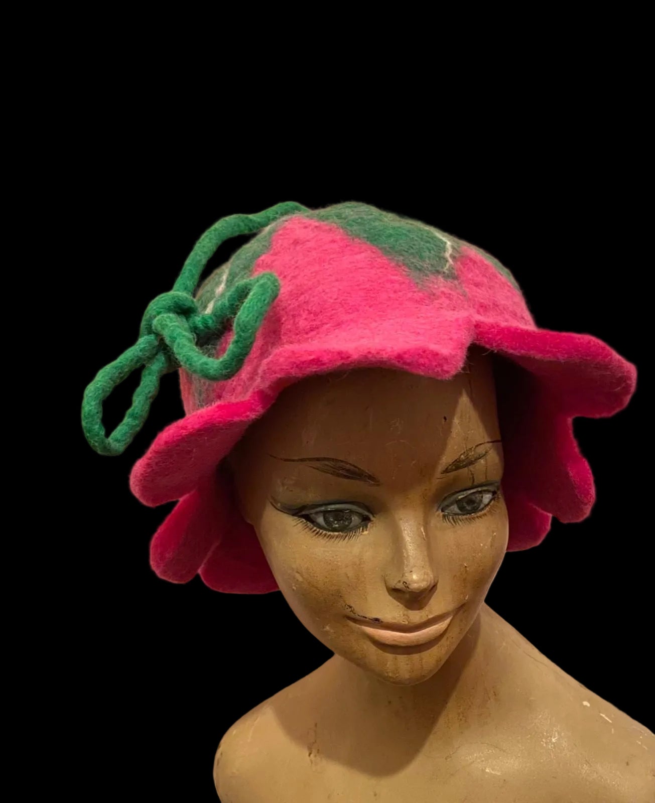 Vilten saunahoedje - Roze/Groen