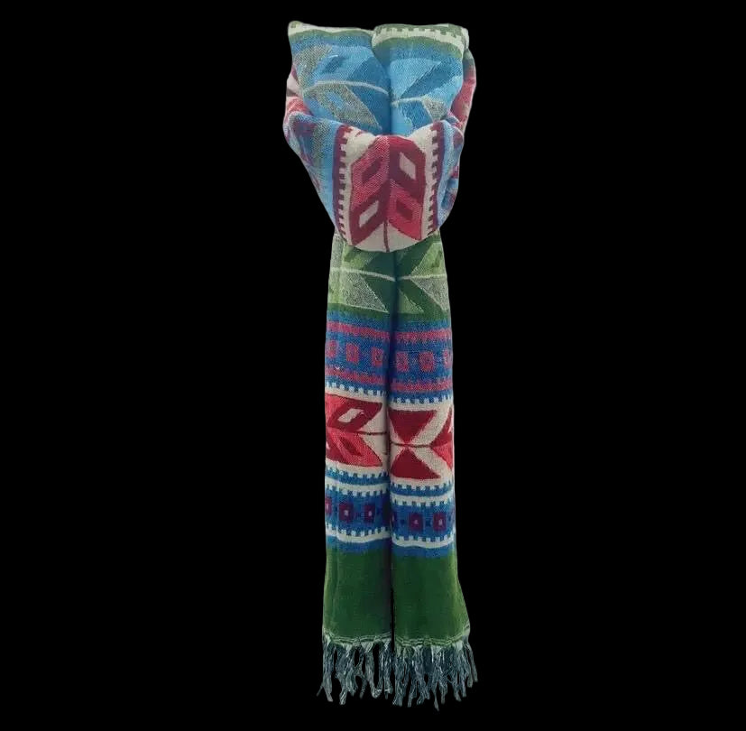 Bohemian shawl 200x95 cm - Groen/blauw/rood