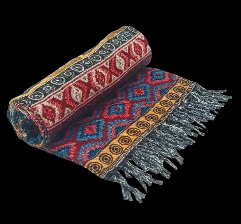 Bohemian shawl 200x95 cm - Teal/geel/multi