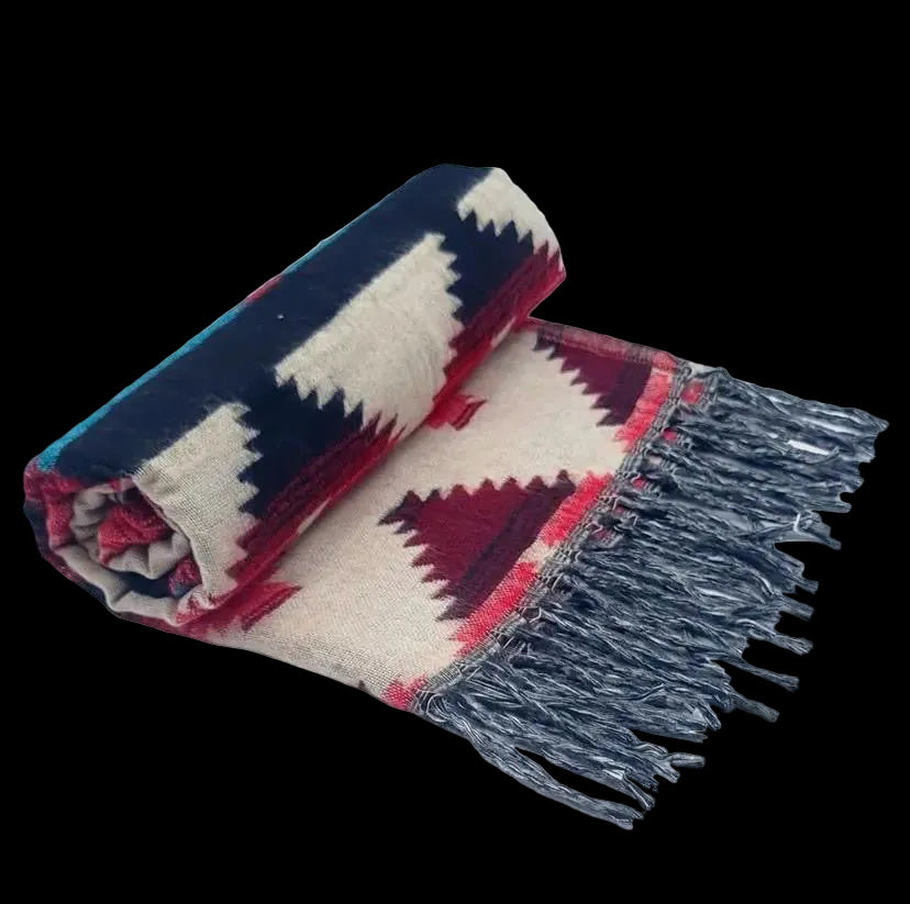 Bohemian shawl 200x95 cm - Rood/blauw/creme