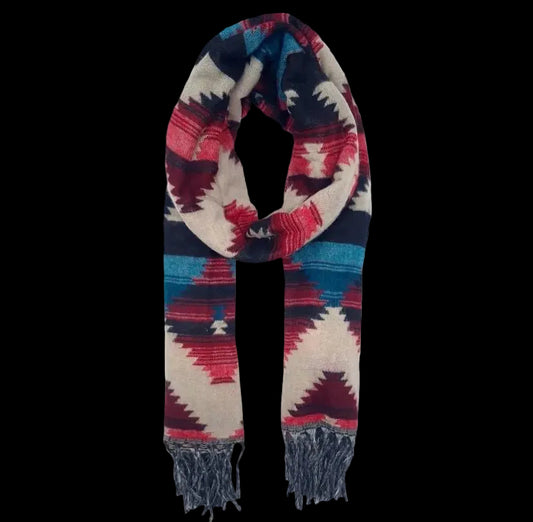 Bohemian shawl 200x95 cm - Rood/blauw/creme