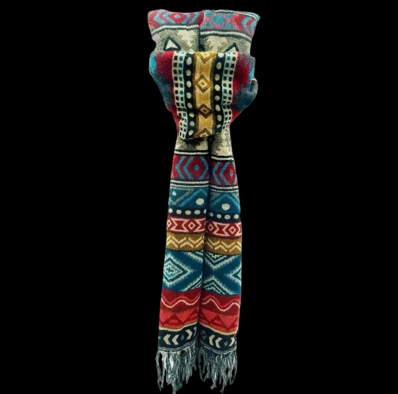 Bohemian shawl 200x95 cm - Rood/teal