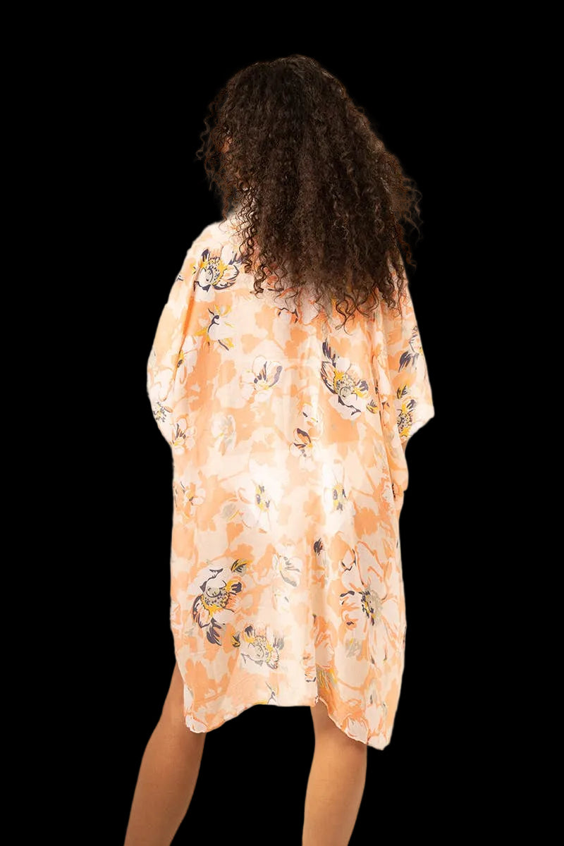 Lichtgewicht open strandponcho met bloemenprint