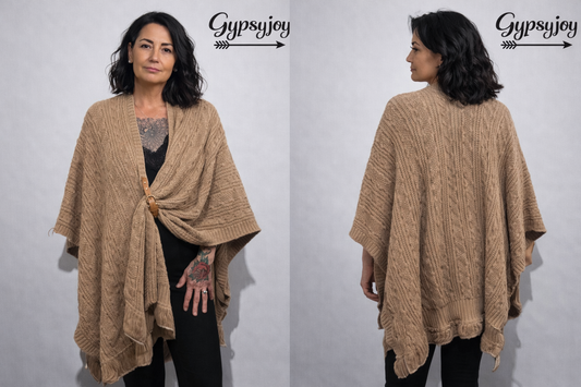 Dames Poncho - Omslagdoek - Stola - Beige/Taupe