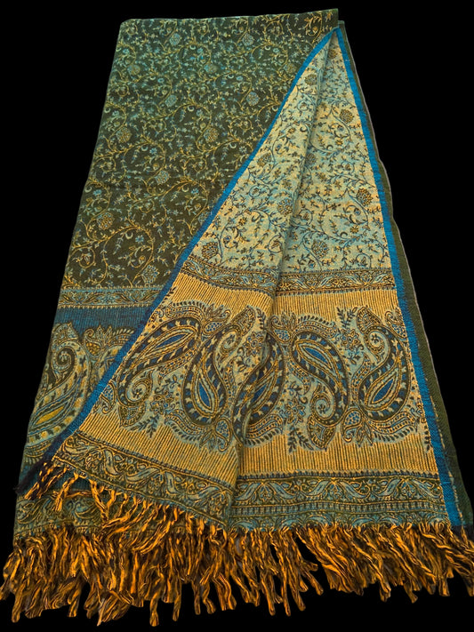 Meditatie/ omslagdoek groen/oker