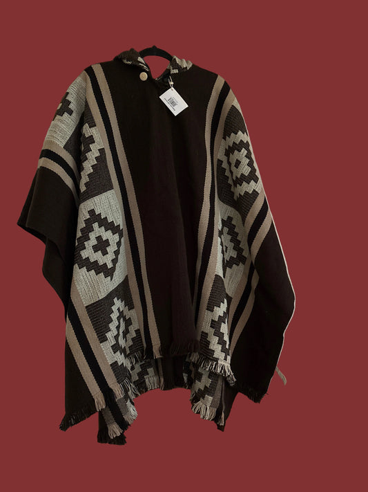 XL Poncho Mapuche Café Oscuro