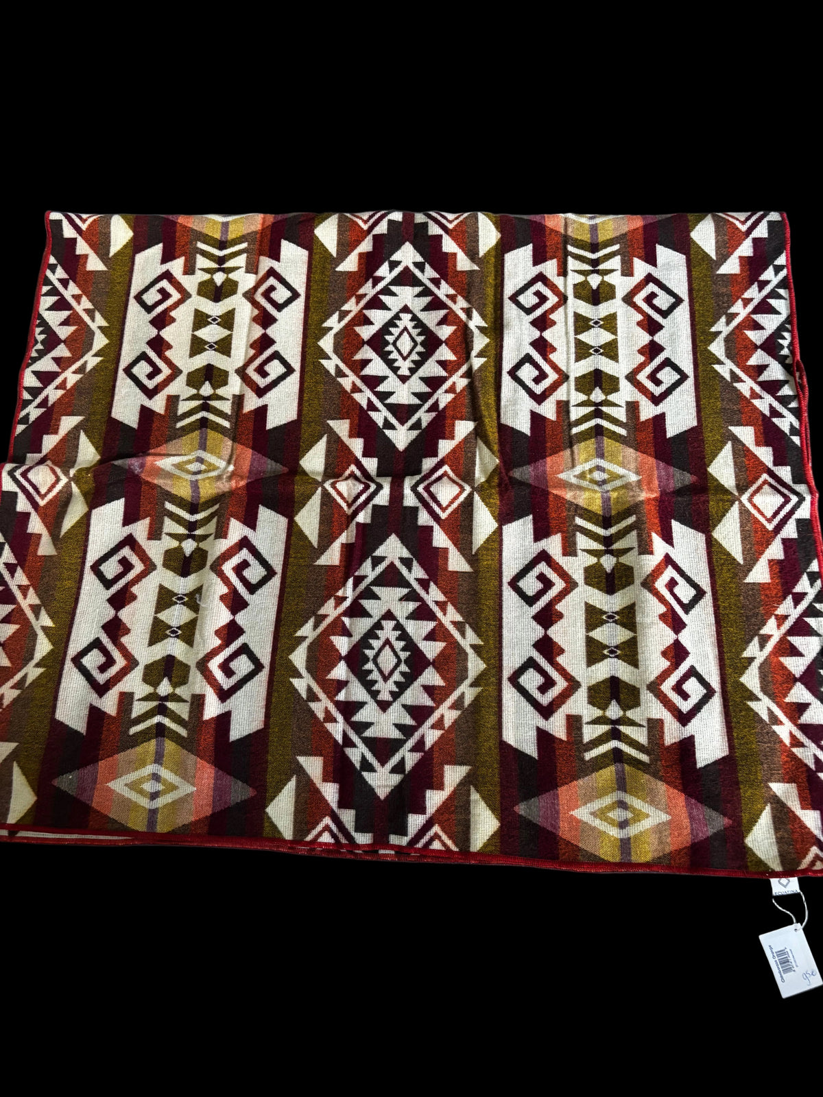 Alpaca deken Chimborazo met geometrisch patroon in crème, bordeaux, roestbruin, olijfgroen en zwart