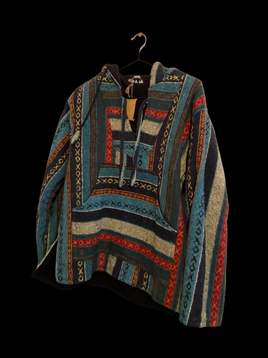 Mexicaanse Baja Hoodie - gevoerd - unisex - blauw/oranje