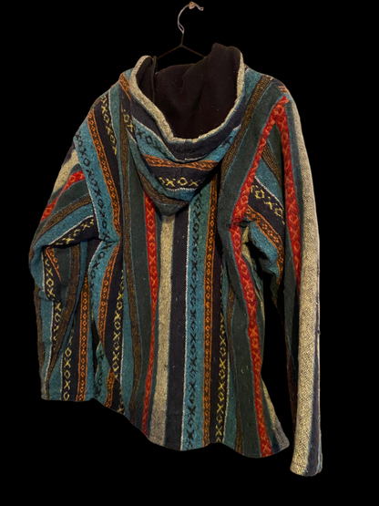 Mexicaanse Baja Hoodie - gevoerd - unisex - blauw/oranje