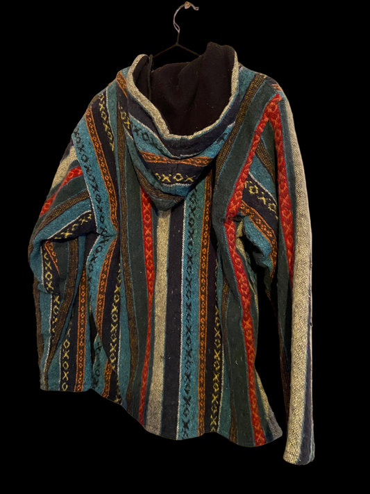 Mexicaanse Baja Hoodie - gevoerd - unisex - blauw/oranje