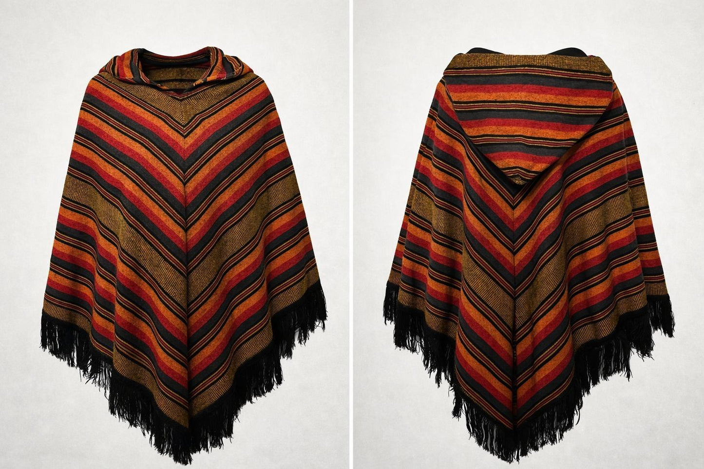 Driehoek Poncho - Alpacawol - Gestreept