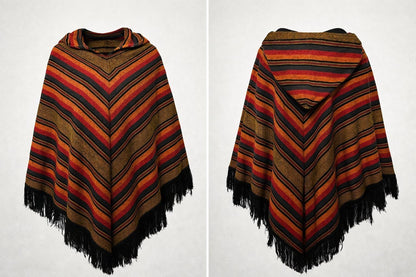 Driehoek Poncho - Alpacawol - Gestreept