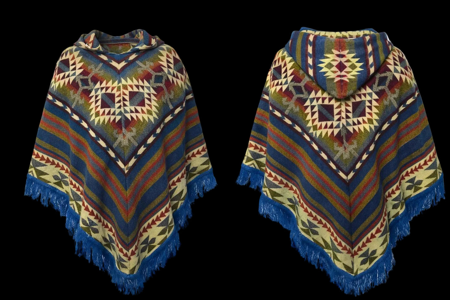 Driehoek Poncho - Alpacawol - Blauw