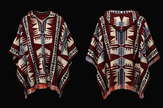 XL Poncho - Alpacawol - Rood/blauw