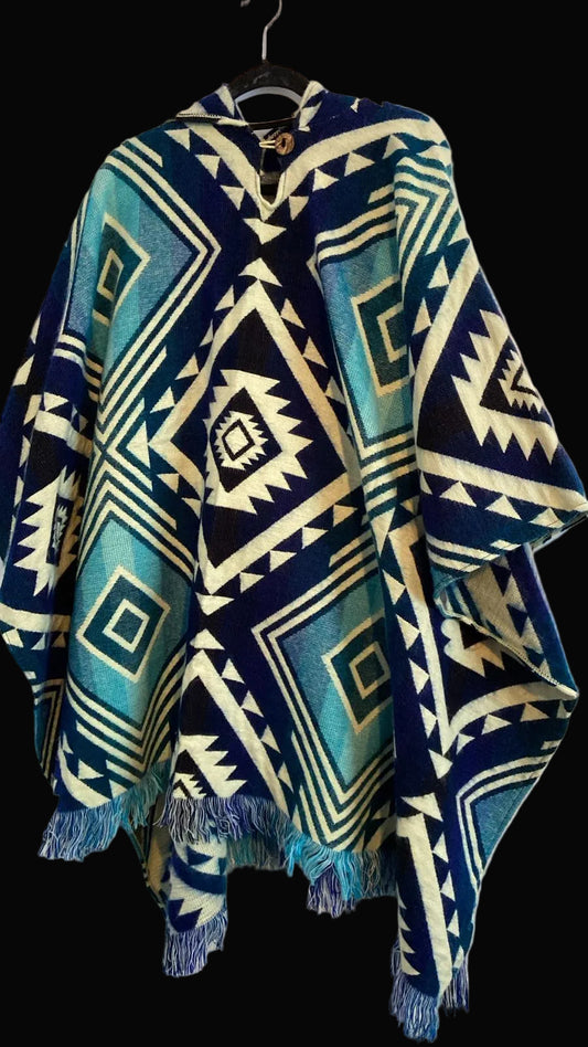 XL Poncho - Alpacawol - Blauw