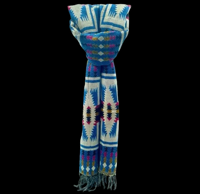 Bohemian shawl 200x 95 cm - Blauw/multi