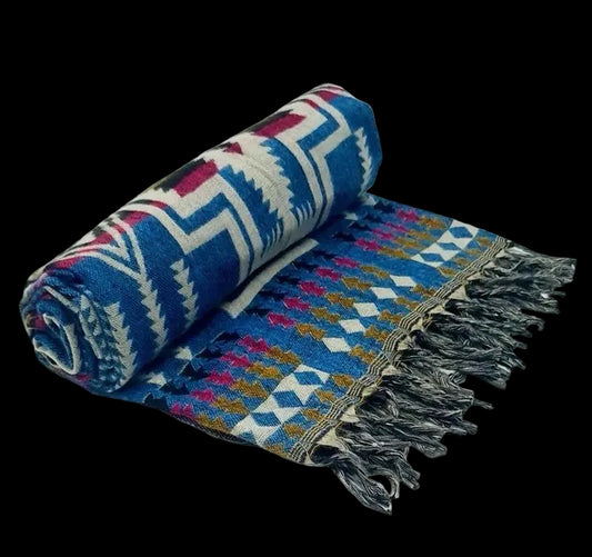 Bohemian shawl 200x 95 cm - Blauw/multi