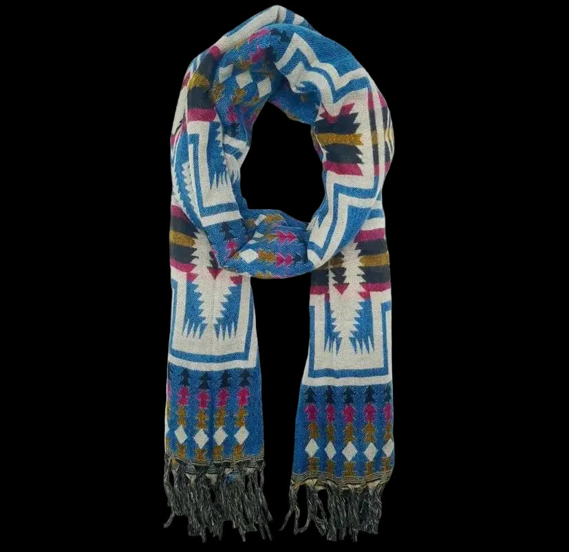 Bohemian shawl 200x 95 cm - Blauw/multi