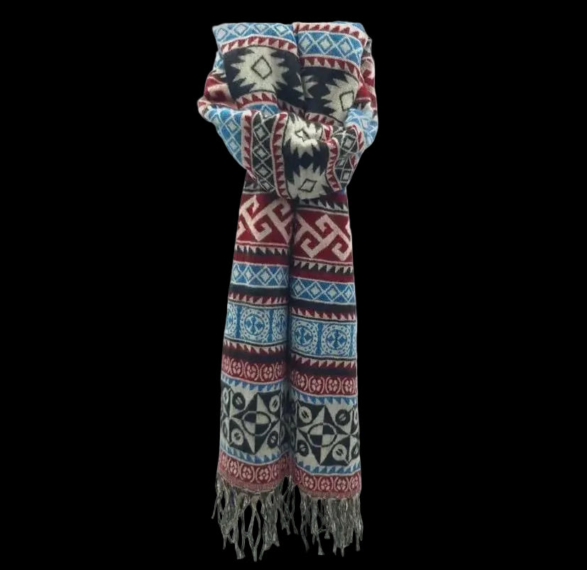 Bohemian shawl 200x 95 cm - Rood/blauw