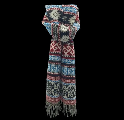 Bohemian shawl 200x 95 cm - Rood/blauw