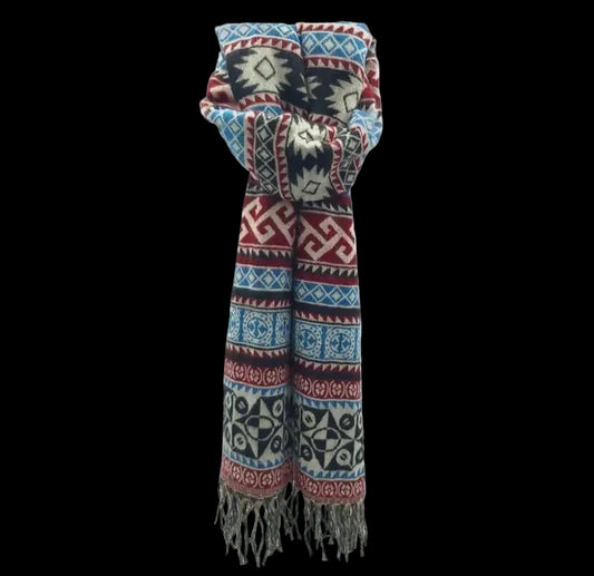 Bohemian shawl 200x 95 cm - Rood/blauw