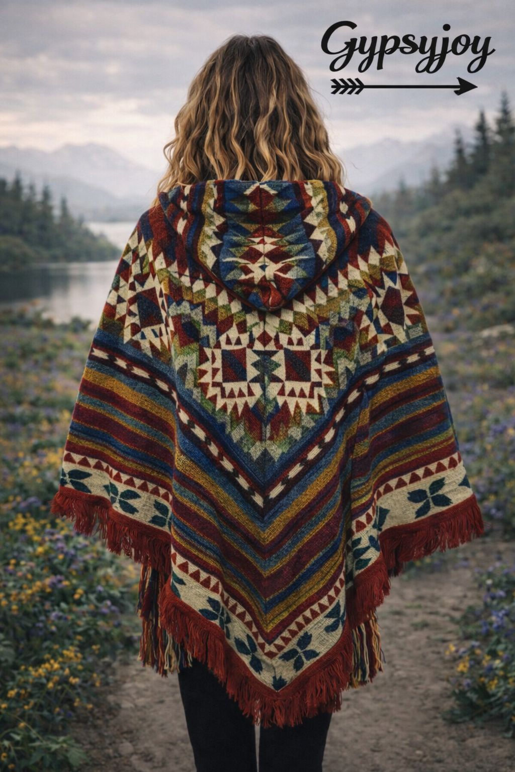 Driehoek Poncho - Alpacawol - Rood