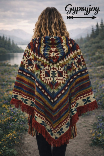 Driehoek Poncho - Alpacawol - Rood