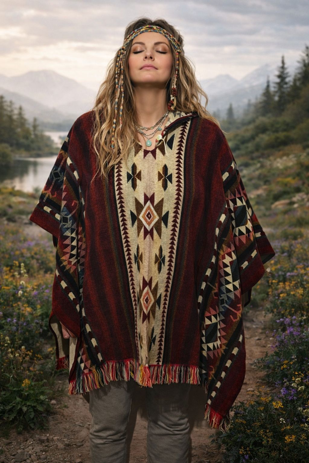 XL Poncho - Alpacawol - Bordeaux