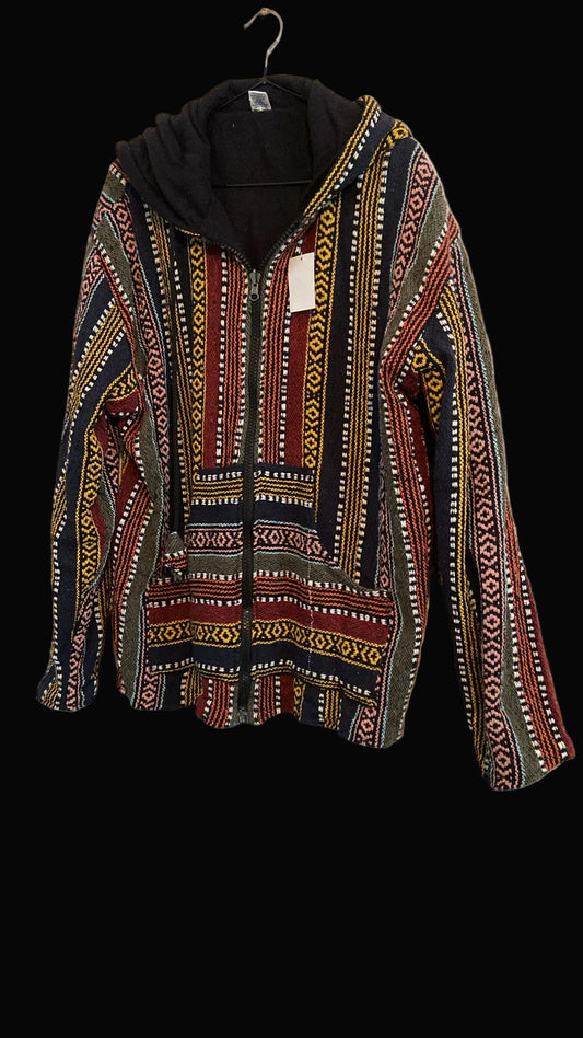 Mexicaanse Baja hoodie - gevoerd - unisex - bordeaux/geel