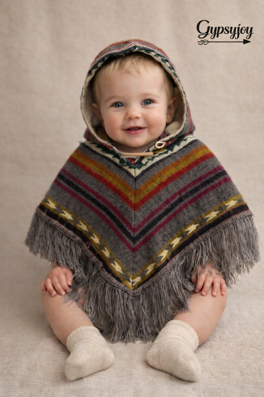 Alpaca poncho - Baby en peuter - grijs strepen