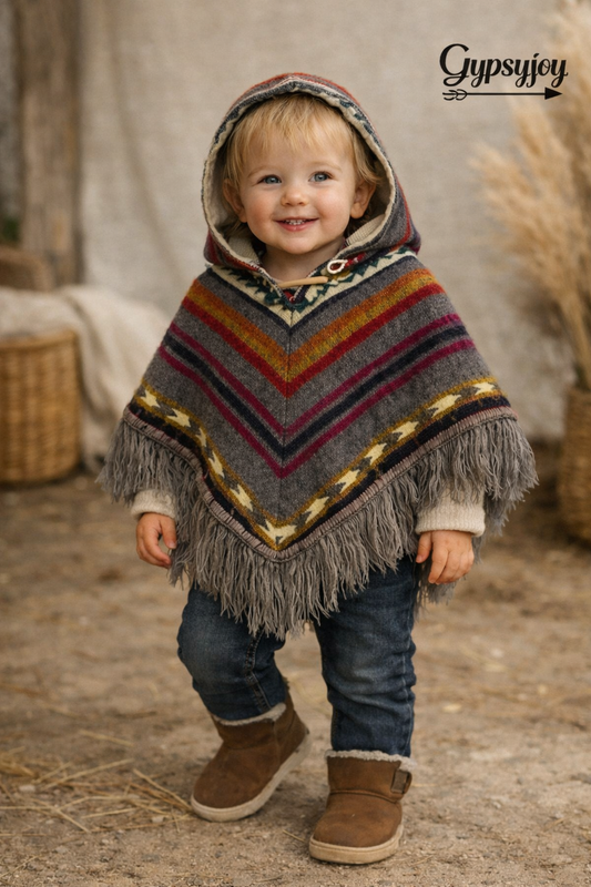 Alpaca poncho - Baby en peuter - grijs strepen