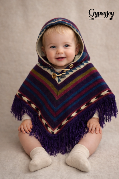 Alpaca poncho - Baby en peuter - zwart strepen