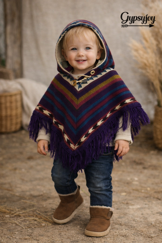 Alpaca poncho - Baby en peuter - zwart strepen