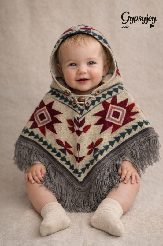 Alpaca poncho - Baby en peuter - grijs aztec