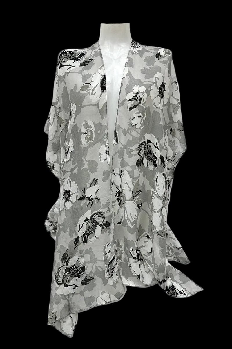 Lichtgewicht open strandponcho met bloemenprint