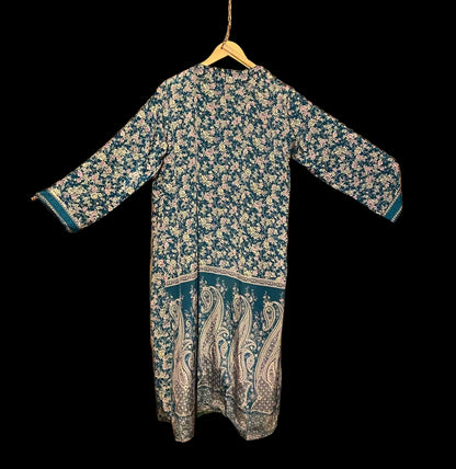 Omkeerbare zijden kimono -groen/blauw