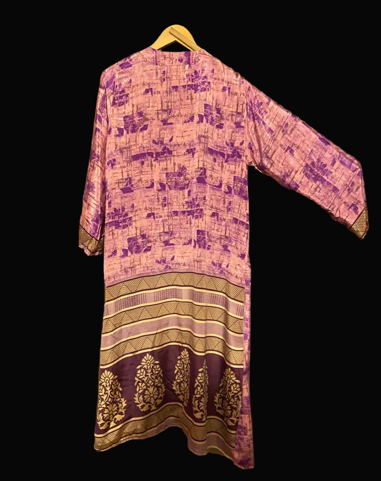 Omkeerbare zijden kimono - creme/fuchsia