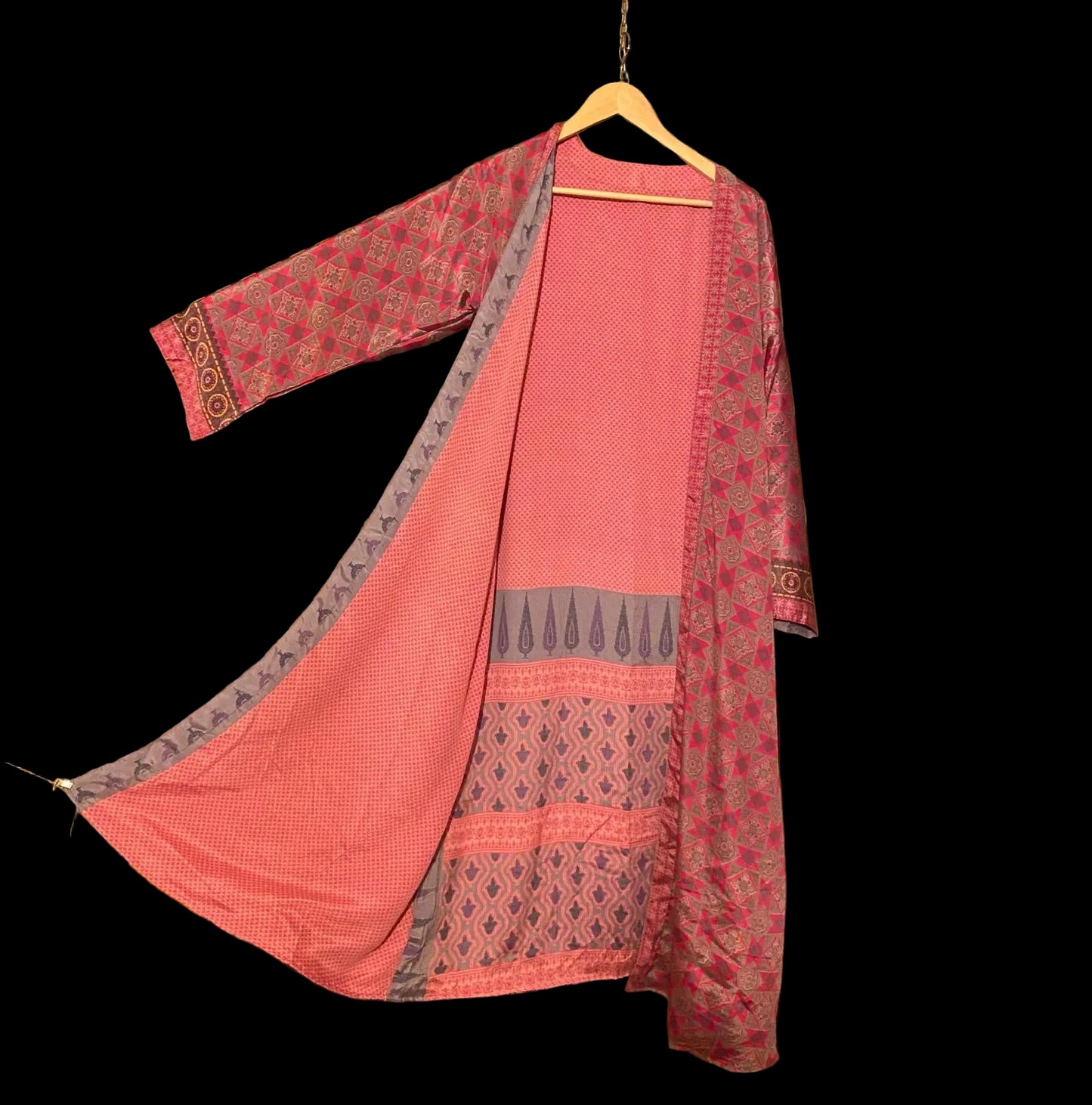 Omkeerbare zijden kimono - koraal