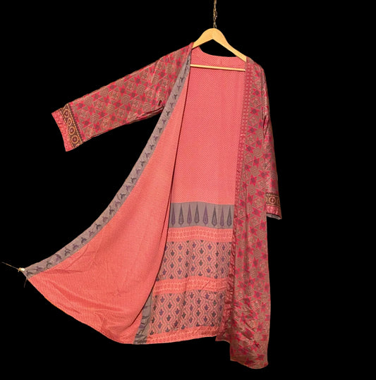 Omkeerbare zijden kimono - koraal