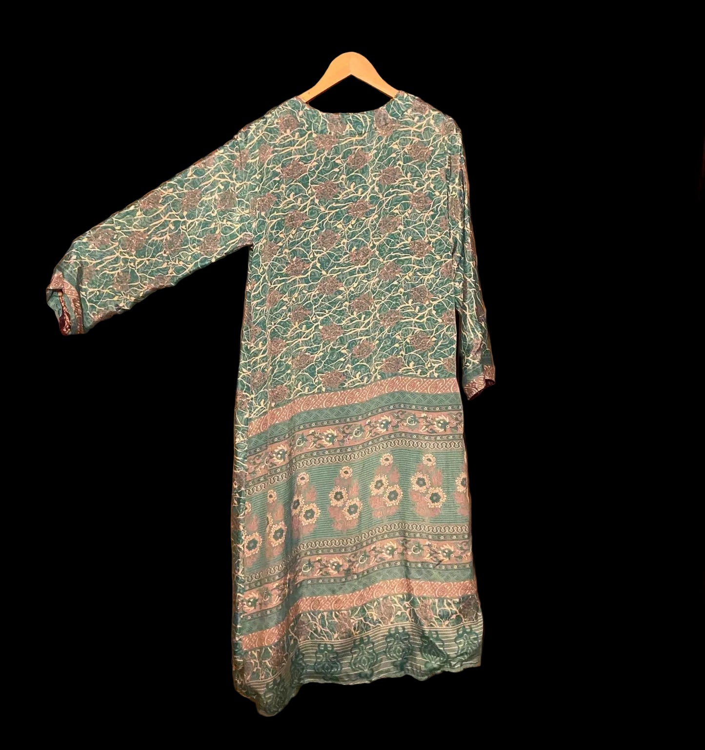 Omkeerbare zijden kimono - mint/aubergine