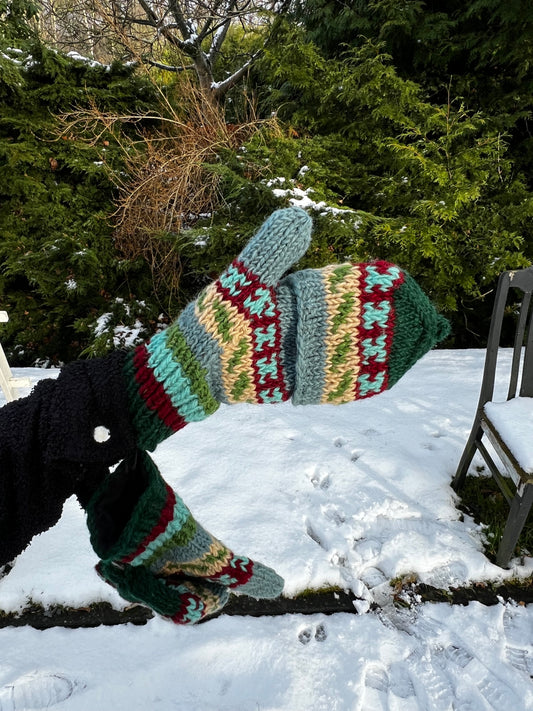 Wollen cabrio wanten met kap - Vingerloze handschoenen - Arctic blue